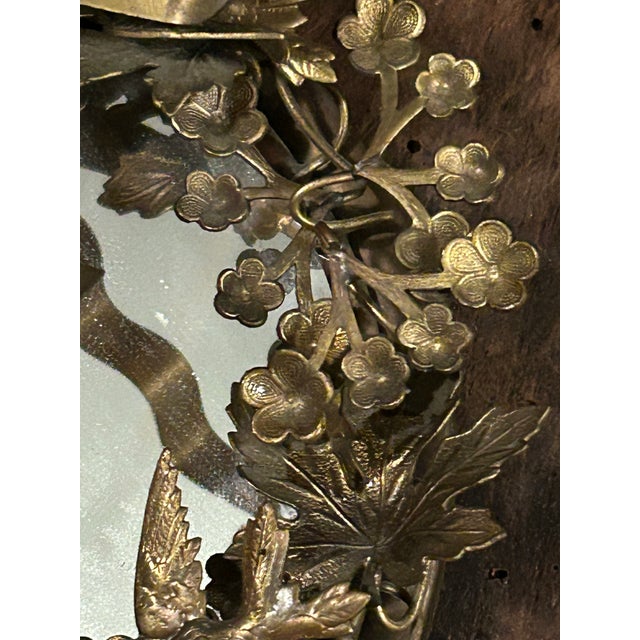 1980s Vintage Petites Choses Dresden Style Brass Hummingbird Wreath Mirror For Sale - Image 5 of 8