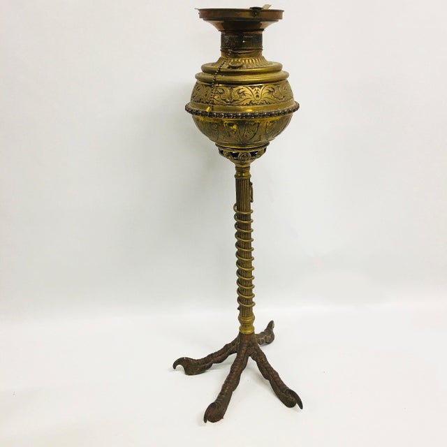 Antique 1900s Talon Base Electrified Brass Oil Lamp For Sale - Image 4 of 4