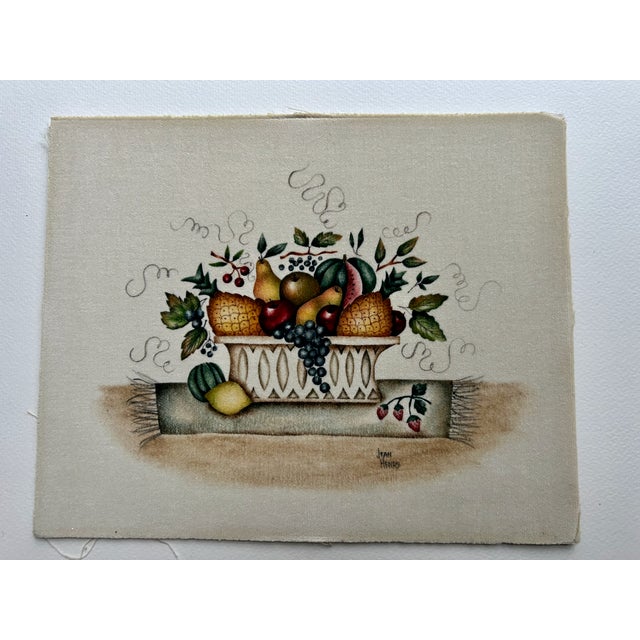 Wood Mid Century Jane Henry Framed Theorem Painting For Sale - Image 7 of 17