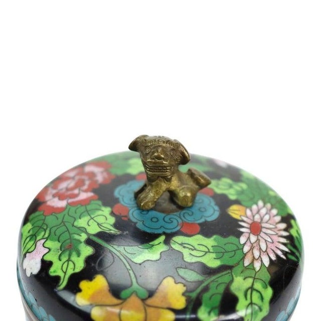 Antique Chinese Floral Cloisonne Enameled Lidded Tea Consister With Foo Dog For Sale - Image 4 of 15