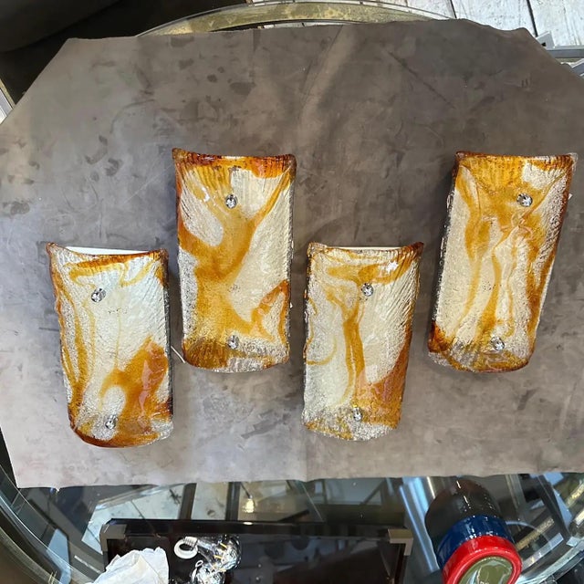 Set of Four 1970s Mid-Century Modern Murano Glass Wall Sconce by Mazzega For Sale - Image 10 of 12