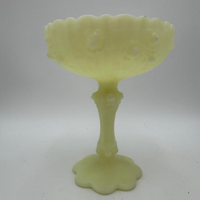 Vintage Fenton Rose Compote in Satin Glass Custard Yellow 7.75" For Sale In Dallas - Image 6 of 9