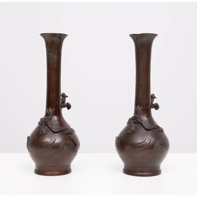 Metal Meiji Bronze Dragon Vases, Japan, 1880s, Set of 2 For Sale - Image 7 of 11