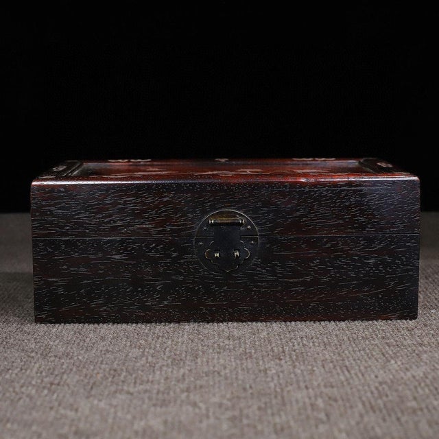 1990s Zitan Wood Box With Mother-of-Pearl Lotus & Fish Inlay For Sale - Image 5 of 10