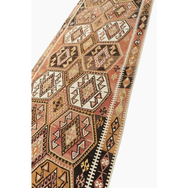 Orange Vintage Circa 1940 Soft Terracotta Turkish Kars Kilim Rug Runner 4'1 X 11'8 For Sale - Image 8 of 11
