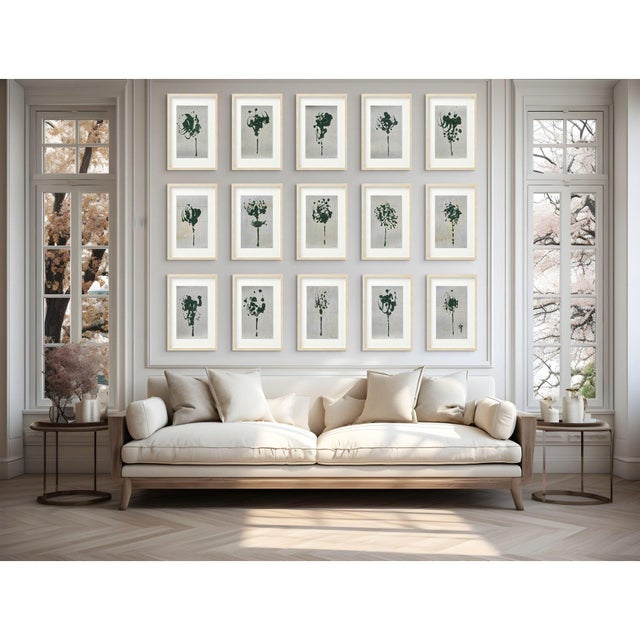 Set of 4 - One-of-a-Kind Dark Green Botanical Organic Modern Original Oil Paintings / Herbarium / Floral For Sale - Image 10 of 10