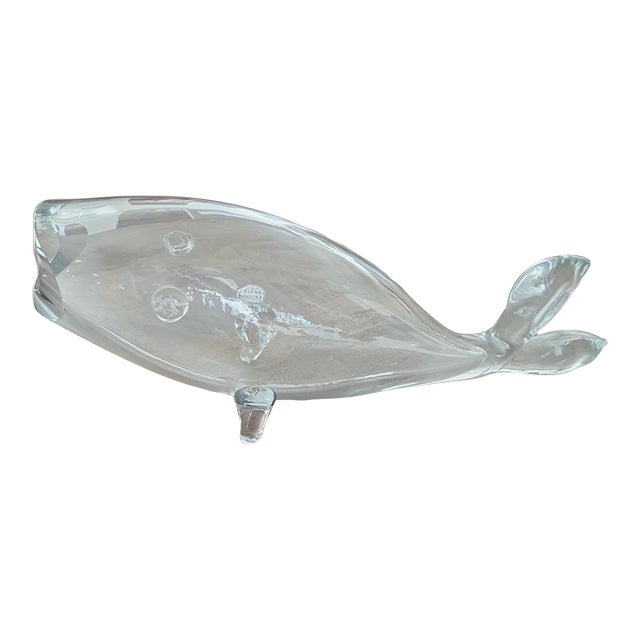 Late 20th Century Blenko Glass #971l Large Crystal Fish Vase Designed by Winslow Anderson For Sale