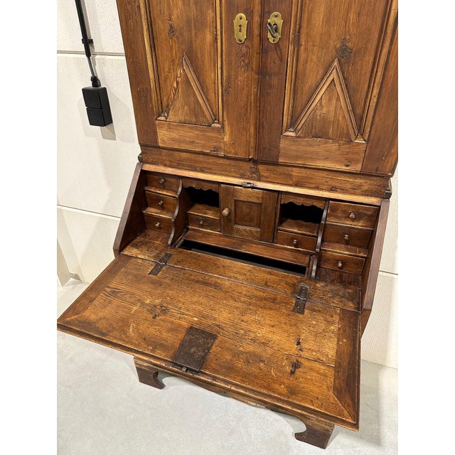 Tan Antique Secretary Bookcase in Pine For Sale - Image 8 of 9