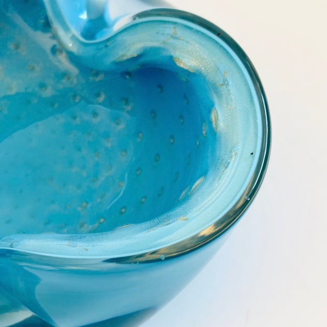 Glass Mid Century Alfredo Barbini Murano Art Glass Bowl - Bullicante Blue With Gold Flecks, Italy For Sale - Image 7 of 9