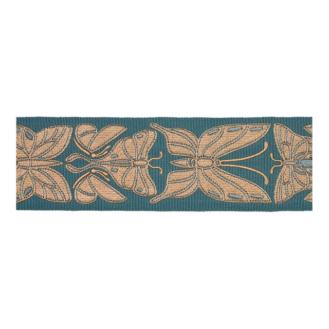 SAMPLE - Schumacher Metamorphosis Tape In Teal & Gold For Sale