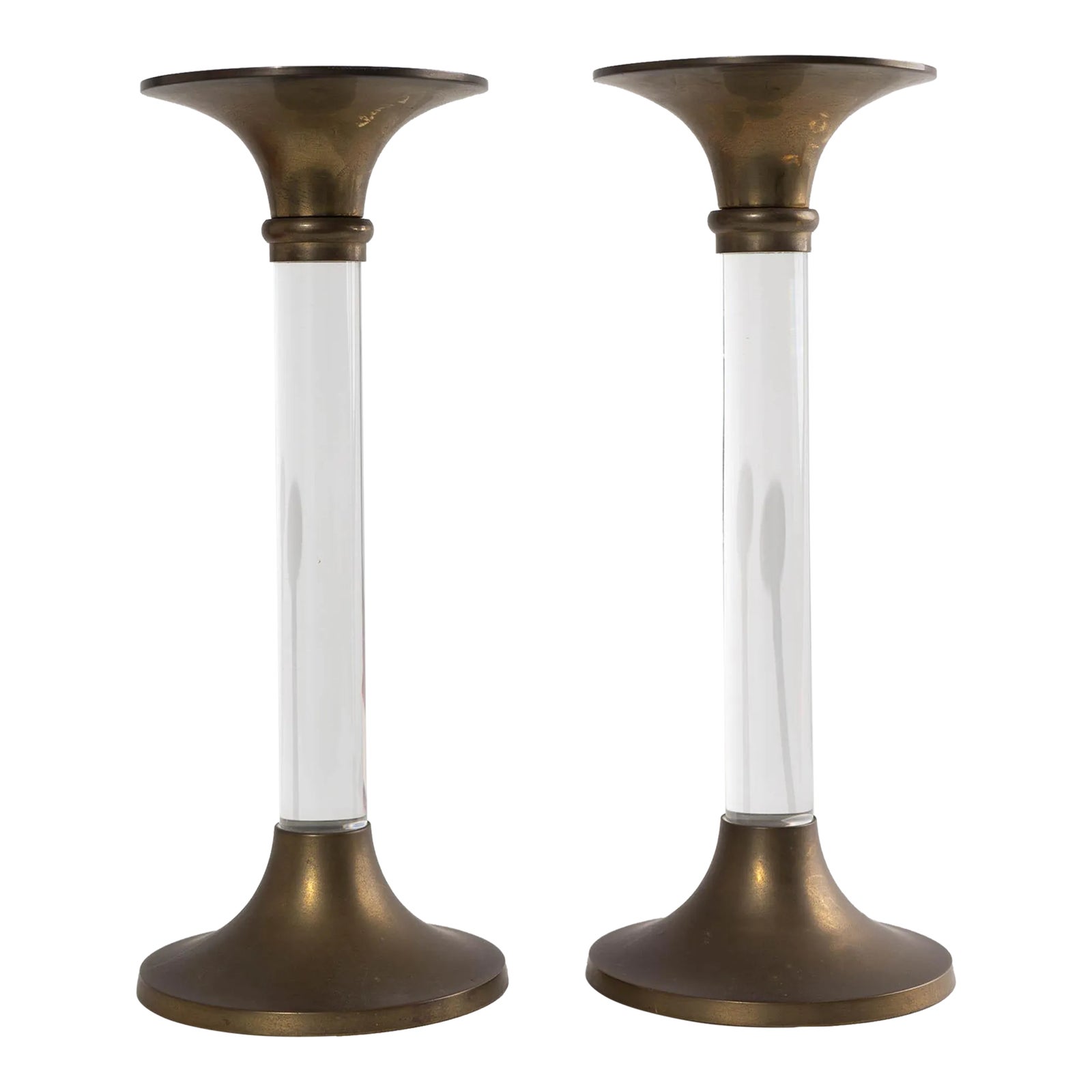 Vintage Lucite and Brass Candlestick Holders a Pair Chairish