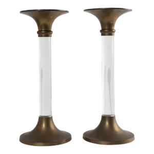 Vintage Lucite and Brass Candlestick Holders- a Pair
