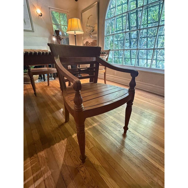 Traditional Set of 4 Hand Carved Antique Indonesian Reclaimed Teak Dining Chairs For Sale - Image 3 of 12