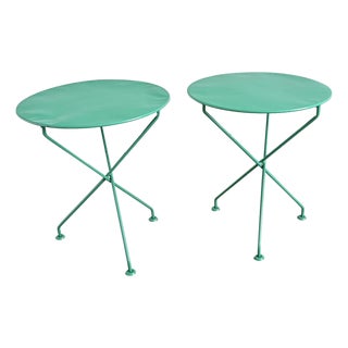 Early 20th Century French Pair of Metal Bistro Tables with New Powder Coat, 2 Pieces For Sale