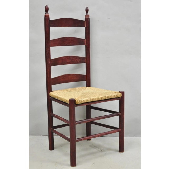 Rustic Late 20th Century Primitive Rustic Ladder Back Woven Rush Seat Dining Side Chairs - Set of 6 For Sale - Image 3 of 14