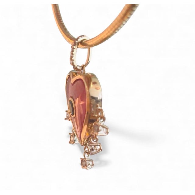 Rhodochrosite Heart Pendant With Emerald, Diamonds & 14k Gold For Sale - Image 9 of 9