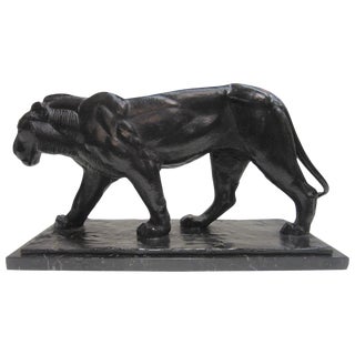 Original Piero Palazzolo Hebrard Bronze Art Deco Sculpture of a Stalking Panther For Sale