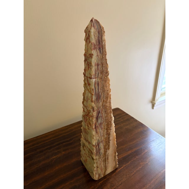 Contemporary Neoclassical Solid Marble Green and Brown Obelisk For Sale - Image 3 of 13