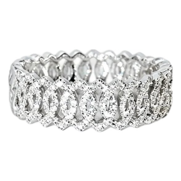 Late 20th Century Size 6.25 18K White Gold Hidalgo Diamond Eternity Wedding Band Ring For Sale