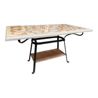 Marble + Wrought Iron Dining Table, Indoor/Outdoor For Sale