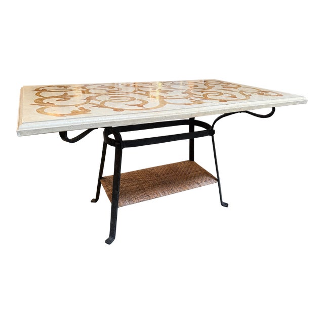 Marble + Wrought Iron Dining Table, Indoor/Outdoor For Sale