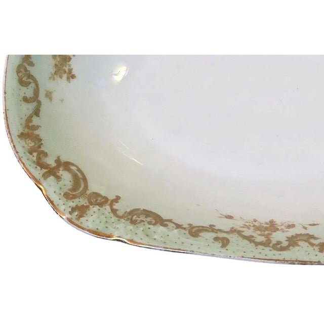 Antique Elite Works Limoges 10" Oval Serving Bowl - Gilded Scrolls & Celadon Dot Border For Sale - Image 13 of 15