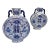 Vintage Asian Flat Urns With Two Handles in Blue & White- 2 For Sale