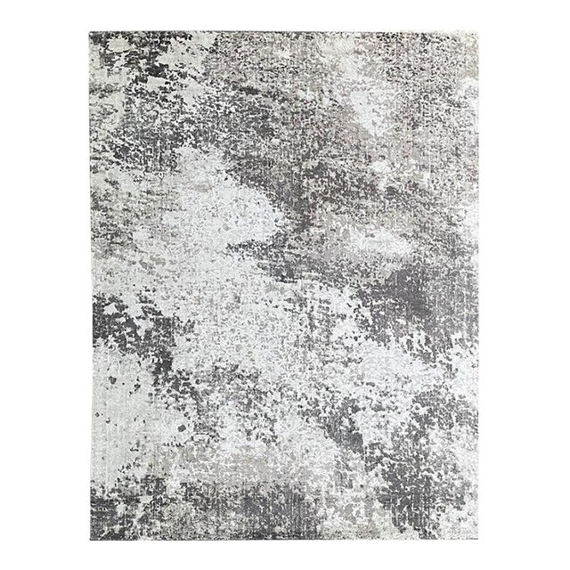 7x9 Ivory Hand-Knotted Wool Abstracted Cloudscapeist Design Carpet Rug For Sale