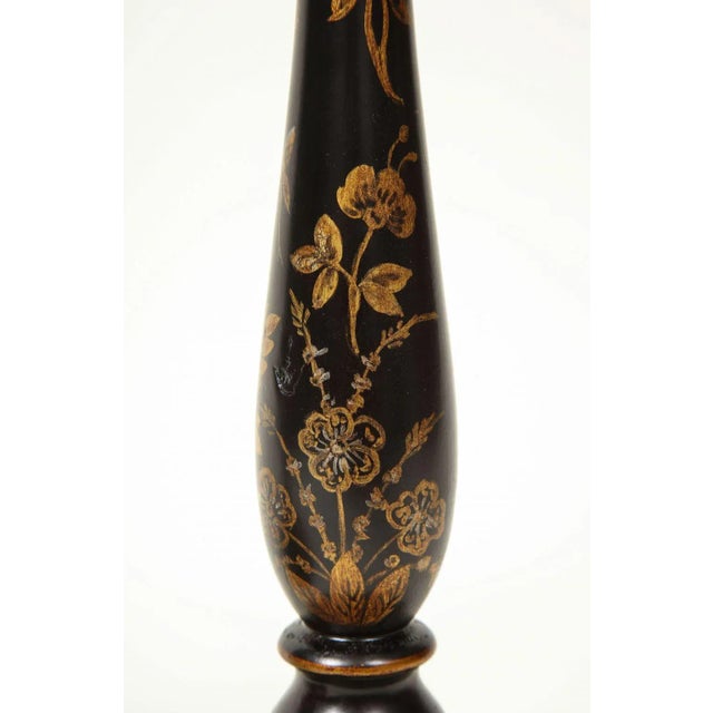 Pair of Georgian Style Black and Gilt Candlestick Table Lamps For Sale - Image 9 of 11