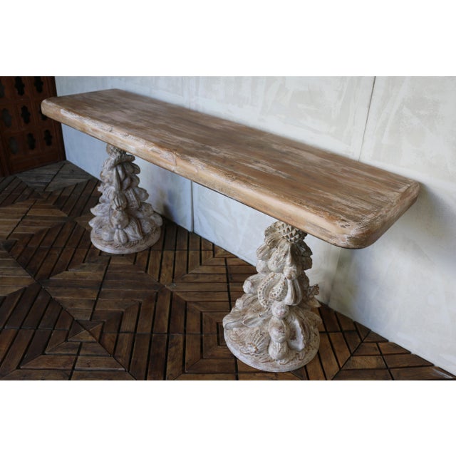 Vintage Carved Wood Console Table — Solid Wood Pedestal Base, Circa 1940s For Sale - Image 14 of 18