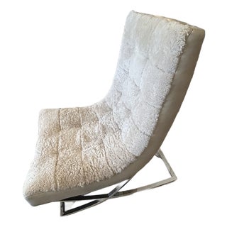 Creamy Leather Sheepskin & Chrome Modern Chair For Sale