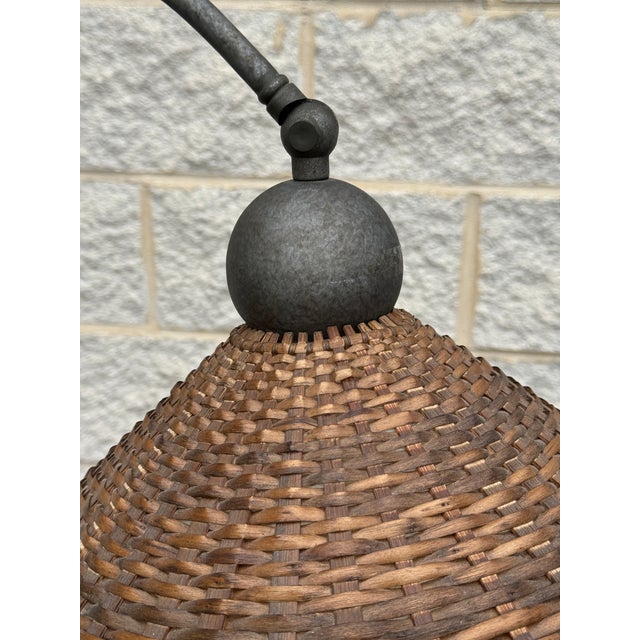 Late 20th Century Vintage Wicker and Iron Floor Lamp With Sculptural Curved Arm For Sale - Image 5 of 9