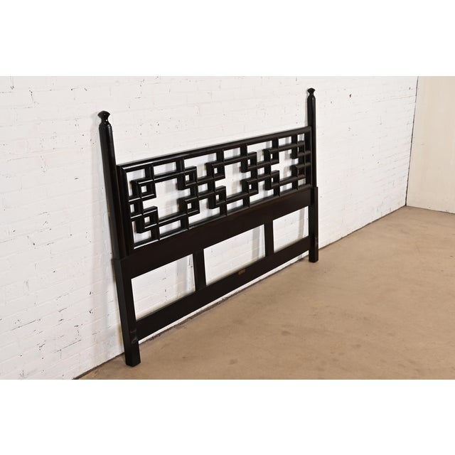 John Widdicomb John Widdicomb Mid-Century Hollywood Regency Chinoiserie Black Lacquered King Size Headboard, 1950s For Sale - Image 4 of 9