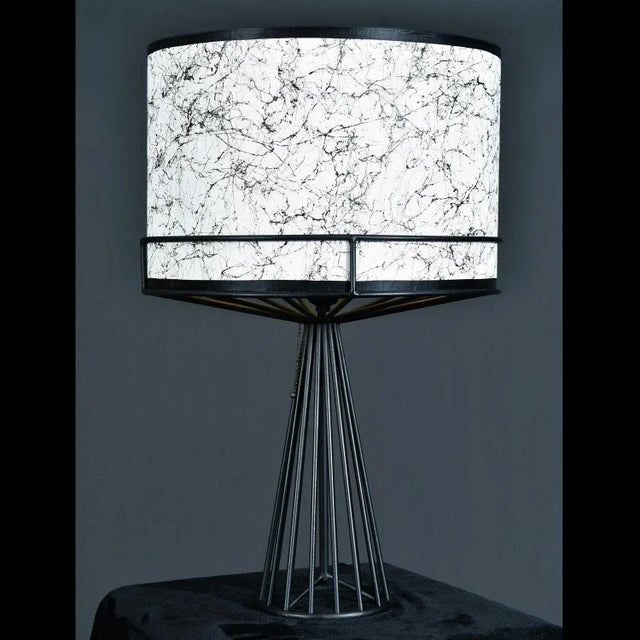 Tony Paul Tony Paul Black and White Mid-Century Modern Metal Wire Table Lamp For Sale - Image 4 of 9