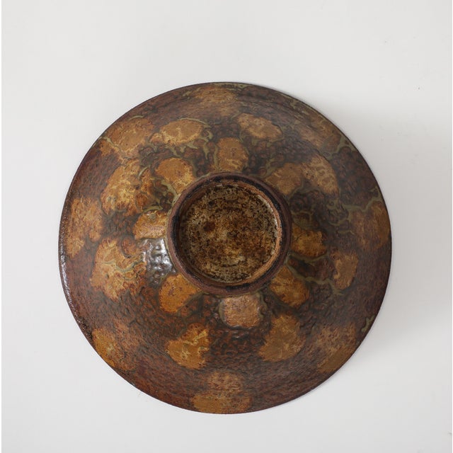 Brown 1950's Studio Made Mottled Pottery Decorative Bowl For Sale - Image 8 of 14