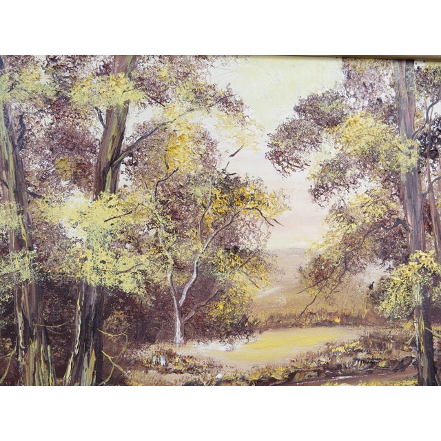 Gold Vintage Oil on Canvas of Landscape With Meandering Creek For Sale - Image 8 of 10