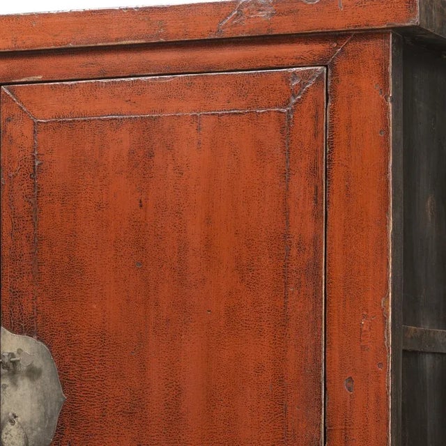 Wood Antique Chinese Red Lacquered Wedding Cabinet For Sale - Image 7 of 9