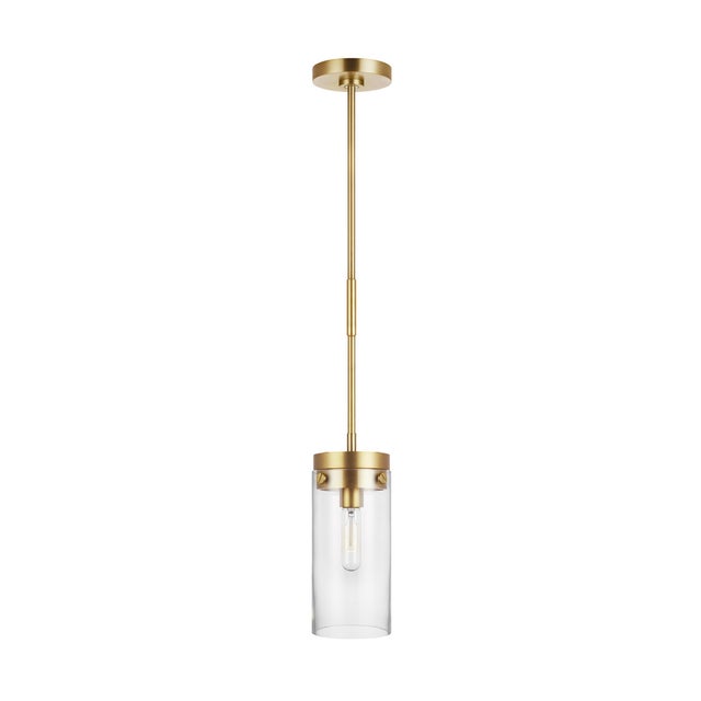 2020s Chapman & Myers by Visual Comfort Studio Garrett Medium Cylinder Pendant, Brass For Sale - Image 5 of 5