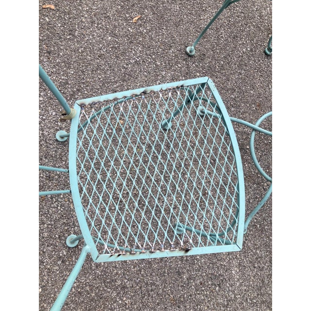 Vintage Woodard Wrought Iron Blue Daisy Patio Table & 4 Chairs For Sale - Image 9 of 12