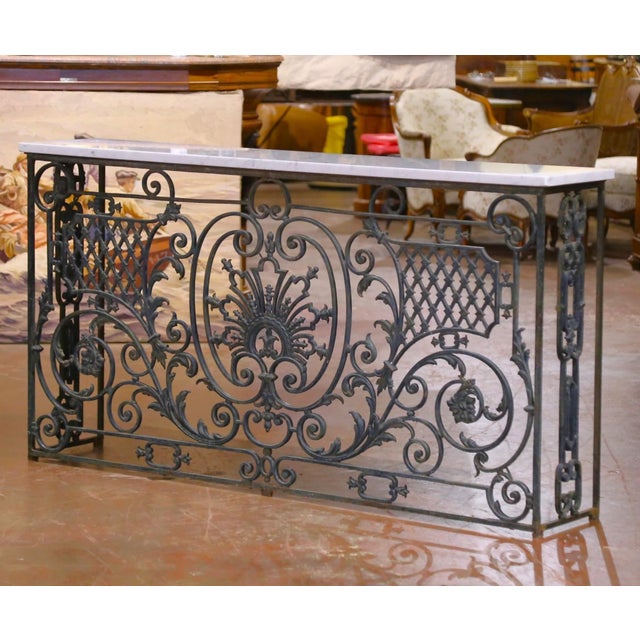 Late 19th Century Pair of 19th C. French Louis XV Iron Console Tables With Marble Tops For Sale - Image 5 of 18