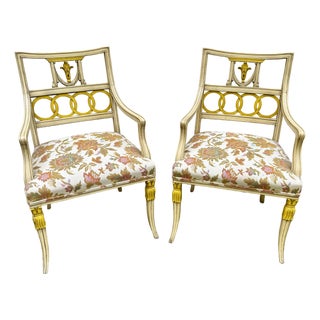 Hollywood Regency Neoclassical Arm Chairs - A Pair For Sale