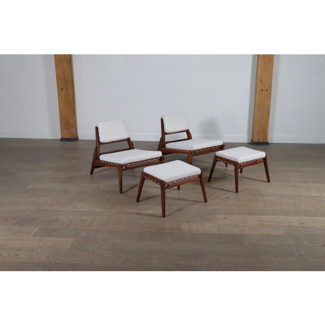 Hunting Chairs with Ottoman by Heinz Heger for Veb Deutsche Werkstätten Hellerau, Germany, 1950s, Set of 4 For Sale - Image 10 of 17