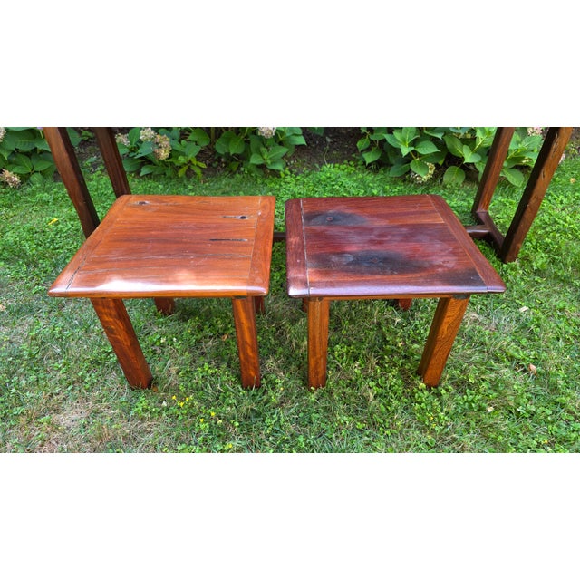 1990s South African Reclaimed Wood Console Table & Stools - Set of 3 For Sale - Image 9 of 11