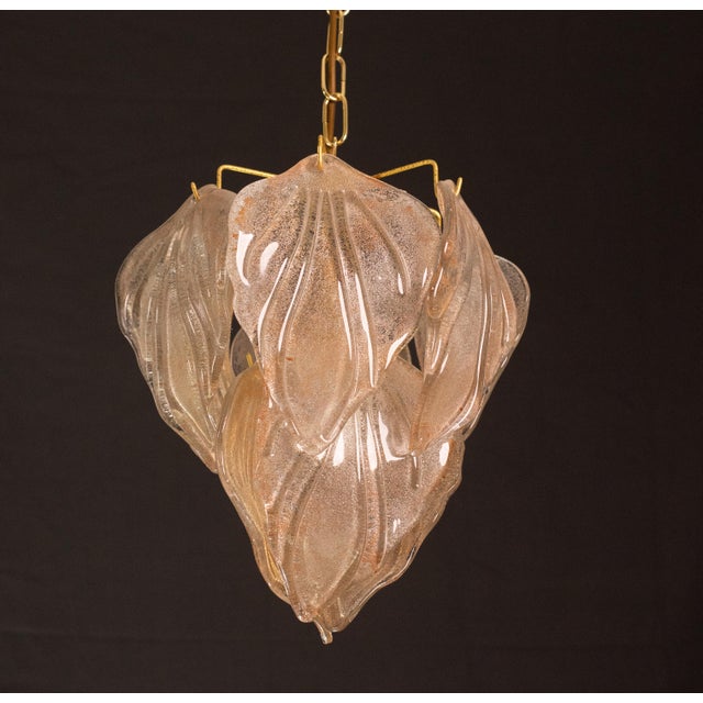 Metal 1970s Vintage Murano Chandelier With Leaves of Orange and Pink Highlights For Sale - Image 7 of 12