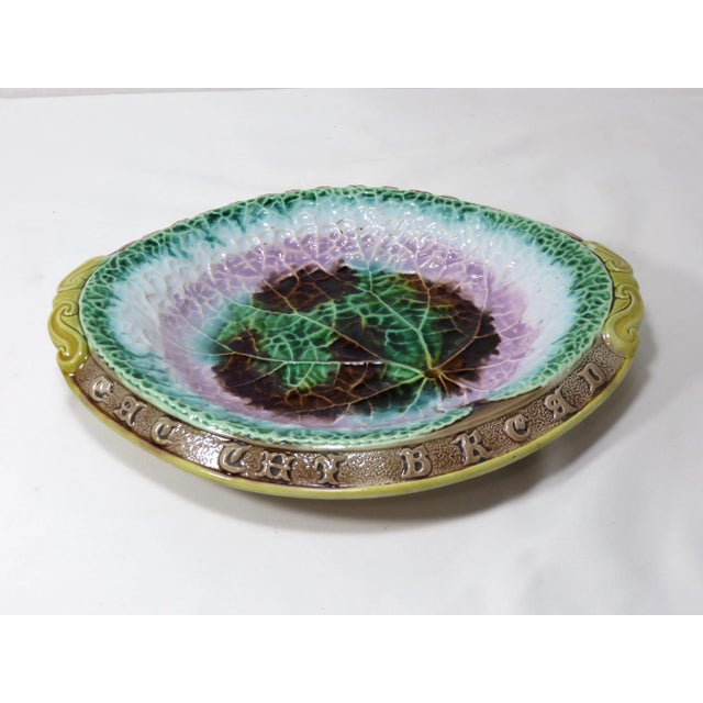 Late 19th Century Antique Majolica Motto Bread Tray For Sale - Image 4 of 12