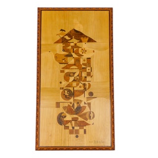 Rene Berg, Wooden Inlays Art, 1975, Beech, Teak and Wood For Sale