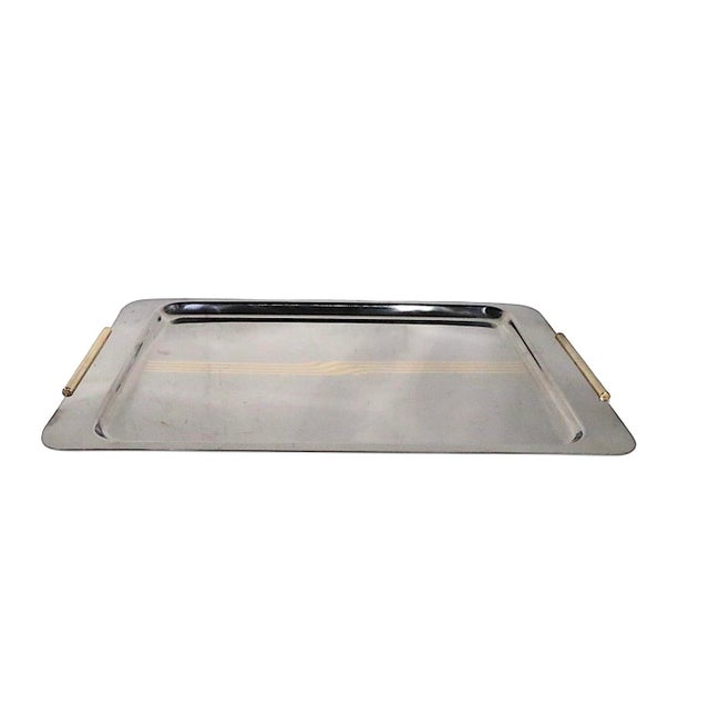 Silver Mid 20th Century Post Modern Inox 18/10 Stainless Steel and Brass Tray Made in Italy For Sale - Image 8 of 10