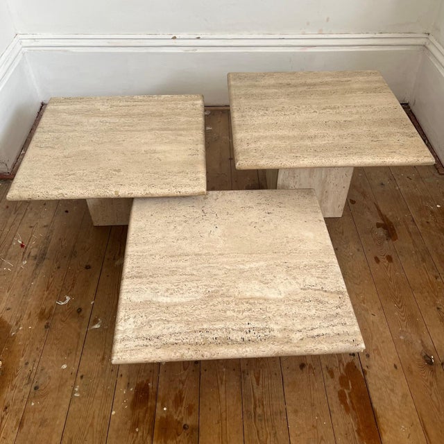 Stone Mid-Century Italian Travertine Nesting Tables, Set of 3 For Sale - Image 7 of 16