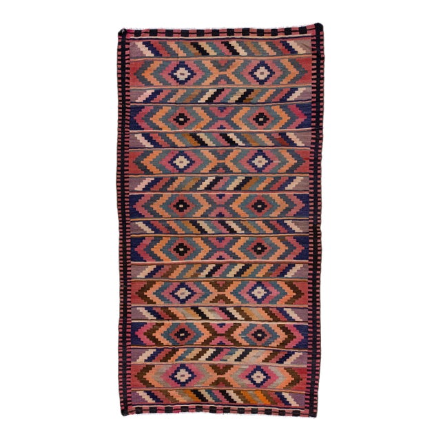 1960s Vintage Turkish Kilim Multicolor Handmade Tribal Wool Rug For Sale