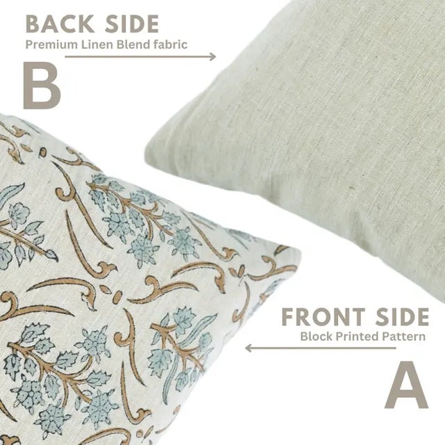 Fabdivine Traditional Block Print Pillow Cover 12x20 Inch Linen Blend-Vishal Pushp For Sale - Image 4 of 5